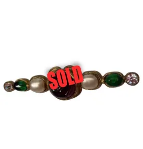 1985 Chanel Vintage Pearl Crystal Multicolor Gripoix Stone Brooch Pin