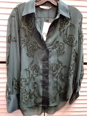 Blouse Long Sleeve By Zara In Green, Size: S